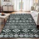 Lahome Machine Washable Non-Slip Rug 6x9 - Ultra-Thin Stain Resistant Boho Moroccan Black Area Rugs Soft Low-Pile Distressed Geometric Tribal Print Carpet for Living Room Bedroom Dining Room