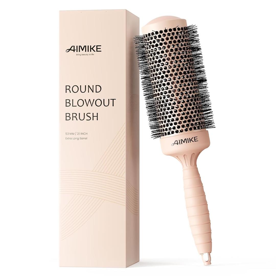 AIMIKE Round Brush for Blow Out, Extra Long Round Hair Brush w/Nano Thermal Ceramic & Ionic Tech, for Blow Drying & Styling, Curling and Shine  Barrel 2.1 inch