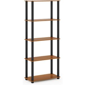 Furinno Turn-N-Tube 5-Tier Multipurpose Shelf / Display Rack / Storage Shelf / Bookshelf, Square Tubes, Light Cherry/Black