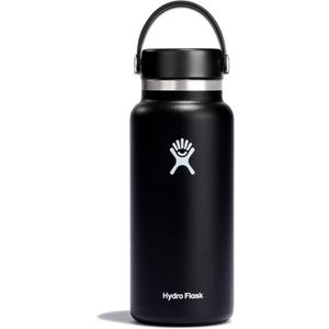 Hydro Flask Water Bottle - Insulated Stainless Steel - Wide Mouth Flex Lid, Non Spill, Leakproof and Refillable in 32 Oz Black