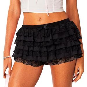 NUFIWI Women Lolita Bloomers Ruffle Shorts Lace Cute Pumpkin Pants Sexy Boyshorts Layered Y2k Mini Shorts Pettipants (Large)