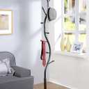 Roundhill Furniture Arles Metal Black and Walnut Standing Coat Rack