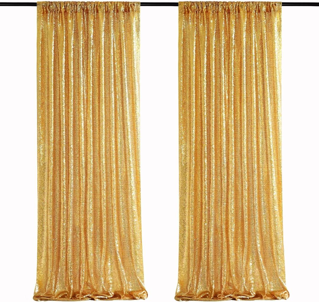 Gold Sequin Backdrop Curtain Panels Stage 2 Pieces 2FTx8FT Sheer Gold Curtains Backdrop Photo Backdrop Curtains for Wedding Birthday Party Background Drapes Christmas Decorations