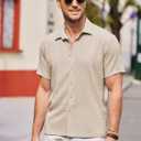 COOFANDY Men's Casual Short Sleeve Button Down Shirt Textured Summer Beach Shirt (Beige, XXL)