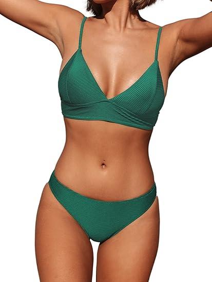 CUPSHE Women Bikini Set Solid Color Sexy Triangle Two Piece Swimsuit, Large