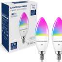 E12 Smart Light Bulbs 60W Equiv., Work with Alexa/Google Home/Smart Life, 500LM 6W RGBCW Candle Candelabra LED Light Bulbs, No Hub Required, 2.4G WiFi Bluetooth Bulb, ETL Listed, 2PCS