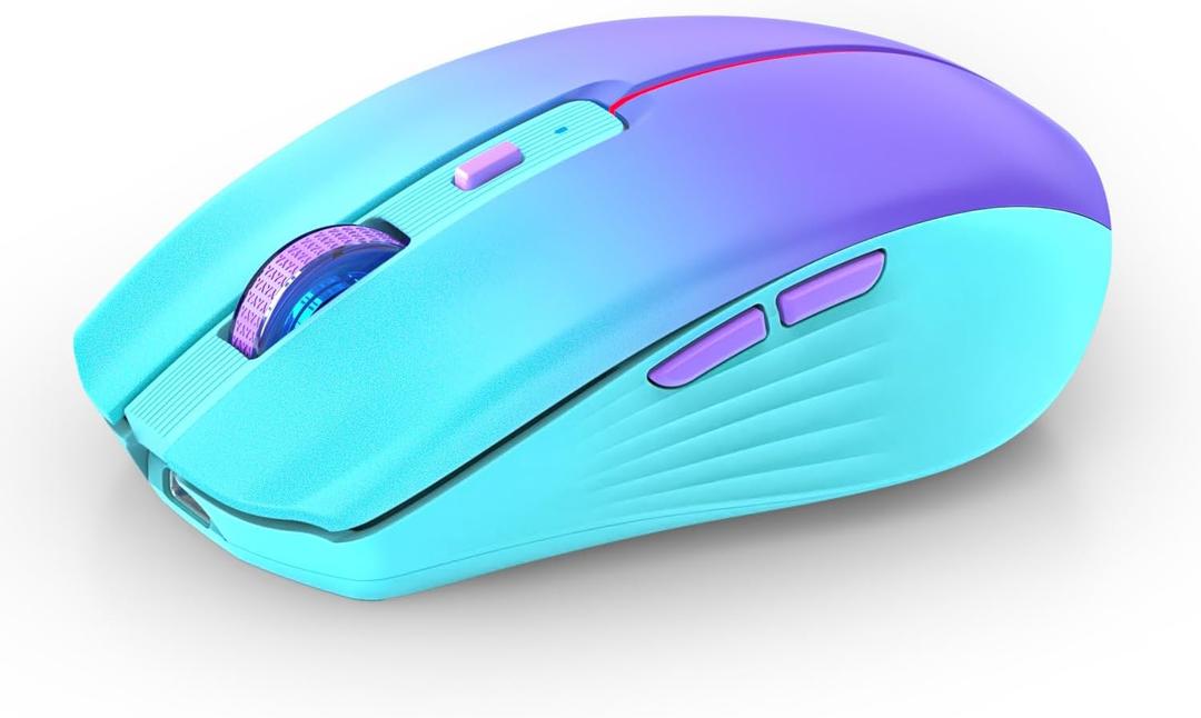 RAPIQUE Bluetooth Wireless Mouse, Rechargeable Slient Multi-Device Computer Mice (Tri-Mode: BT1/2+2.4Ghz) with USB Receiver, Ergonomic Cordless Mouse for Laptop/MacBook/PC/iPad(Mint Green to Purple)