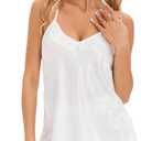 Fivali Women Silk Satin Pajamas Set: 2 Pcs Silk Pjs Cami Ruffle Shorts Set Sleepwear, S-XXL (White, XXL)