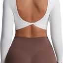 Aoxjox Long Sleeve Crop Tops for Women Emma Twist Back Workout Cropped T Shirt Top (Medium)
