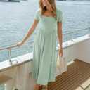 ZESICA Summer Dresses for Women 2026 Elegant Classy Square Neck Short Sleeve Flowy Cocktail Party Midi Dress Light Green L (Green, L)