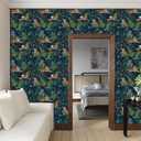 2 x VaryPaper Jungle Tiger Peel and Stick Wallpaper Tropical Leaf Wallpaper for Bedroom Bathroom Self Adhesive Removable Animal Wall Paper Decorative Contact Paper for Walls Cabinets Drawers 17.7''x78.7'' (Navy Blue, Green, Orange)