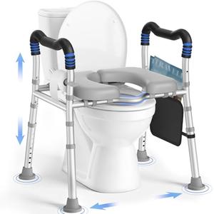 KingPavonini Toilet Seat Risers for Seniors, Raised Toilet Seat with Handles with Adjustable Height & Width, Soft Padded Seat, Elevated Toilet Seat Riser, Load 500lb, Fit Any Toilet