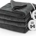 Sunbeam Electric Royal Luxe Microplush Heated Blanket 12 Heat Settings, 12-Hour Selectable Auto Shut-Off, Fast Heating, Warm and Cozy, Jet Grey Color, Queen, 90" x 84"