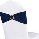 Pack of 50 Spandex Navy Blue Chair Sashes with Gold Buckles, Stretch Chairs Sashes for Wedding Party Baby Shower Ceremony Event Decorations Chair Bands Bows (Navy Blue Sashes, Gold Buckles)