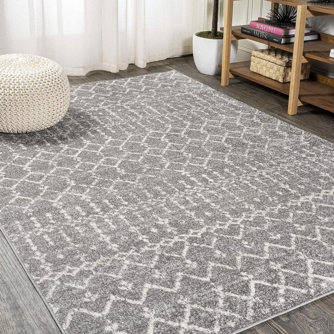 JONATHAN Y Boho Vintage Diamond Gray/Ivory Indoor Area Rug 5X8 ft, Moroccan Hype for Living Room, Bedroom, Kitchen, Office, Easy-Cleaning, High Traffic, Pet-Friendly, Non-Shedding (MOH101C-5) (5'3" x 7'7" (Rectangular))