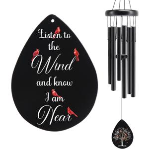 Memorial Sympathy Wind Chimes for Outside Clearance, Cardinal Wind Chimes for Loss of Loved One Mother Father for Bereavement/Condolence/Funerary Gift Idea,32inch (black)