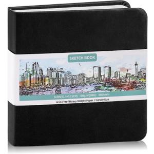 Prudiut Hardcover Pocket Sketchbook, 5" x 5" Square Mini Sketchbook, 98lb/160gsm Heavyweight Tiny Sketch Book, 80 Sheets Small Travel Drawing Journal for Adults, Artist, Ideal for Gift (Black)