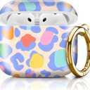 Cute Case Cover Compatible with AirPod 4th Generation 2024, Shockproof for Women & Girls with Cute Golden Round Buckle – Protective, Anti-Drop Design(Colorful Leopard)