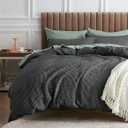 Bedsure Waffle Comforter Set Queen, Charcoal Soft Bedding, Waffle Weave Bed Set, 3 Pieces, 1 Comforter (90"x90") and 2 Pillow Shams, Cotton Shell and Polyester Lining for All Seasons