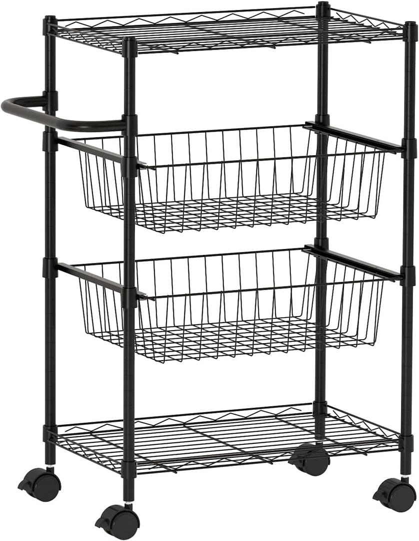 TrailBlaze Kitchen Utility Cart, 4 Tier Rolling Cart, Metal Kitchen Cart On Wheels with Baskets, Wire Shelving Storage Cart, Utility Trolley with Handles for Bathroom Office Laundry