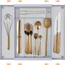 Sedegn Silverware Organizer Metal Mesh, Drawer Organizer, Utensil Cutlery Tray Expandable Flatware Organizer with 7 Compartment Silver 9.6"~16.1" x 13.8"