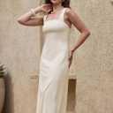 Allegra K Linen Dress for Women Square Neck Straps Sleeveless A Line Casual Summer Midi Dresses (M)