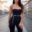 WHIPPY Metal Waist Chain Belt Women Adjustable Body Link Belts Ladies Fashion Chain for Jeans Dress, Gold Round L