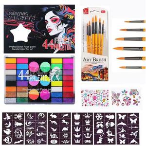 TLYITU 44 Color Face Painting Kit for Kids & Adults Non-Toxic Water Activated Face Paint Palette with Matte, Glitter & Bright Colors, Brushes, Stencils & Gems for Halloween, Carnival, Parties