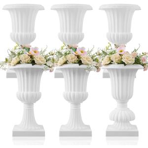 AceOrbit 6 Pack 20" Large Plastic Urn Planters, Pedestal Flower Plant Pot White Plant Stand for Wedding, Party, Event, Home, Stage, Garden, Balcony Decoration