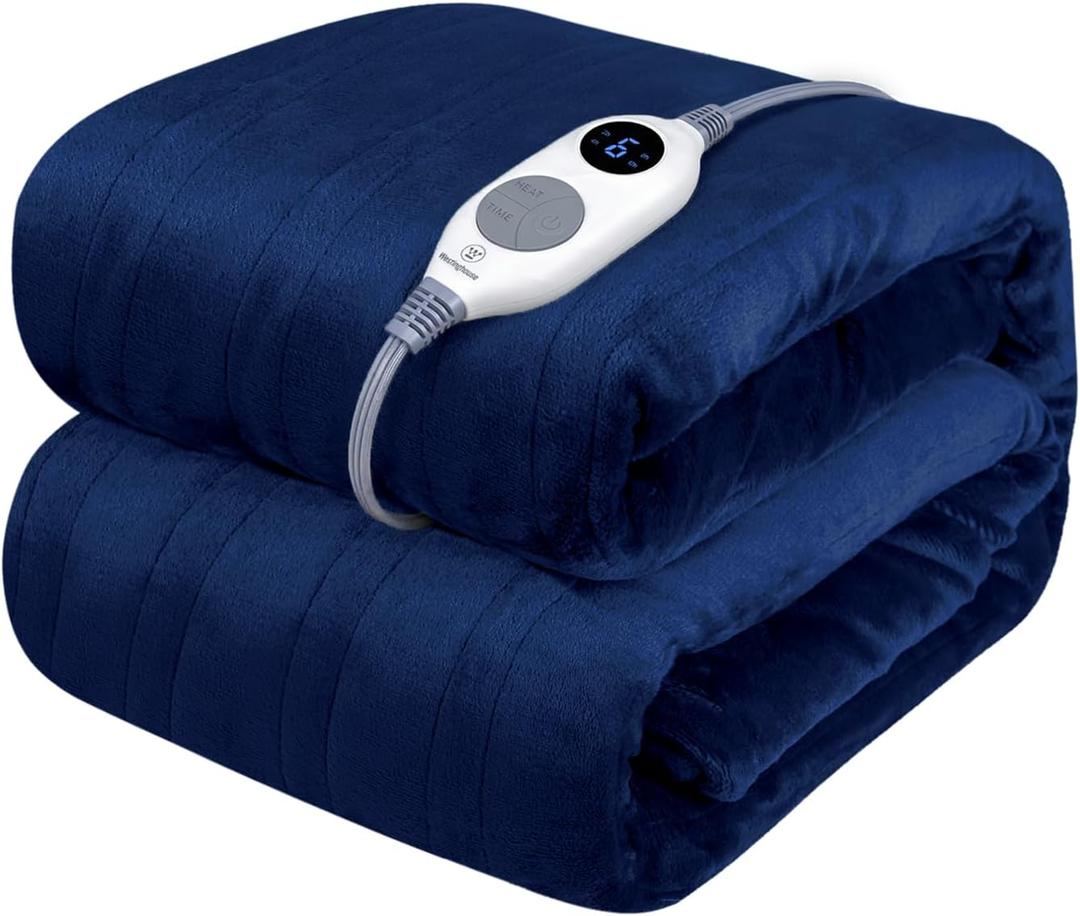 Westinghouse Electric Blanket Heated Throw, Super Cozy Soft Flannel 50"" x 60"" Heated Throw with 6 Fast Heating Levels & 2-10 Auto-Off, Machine Washable, ETL&FCC Certification, Navy Blue