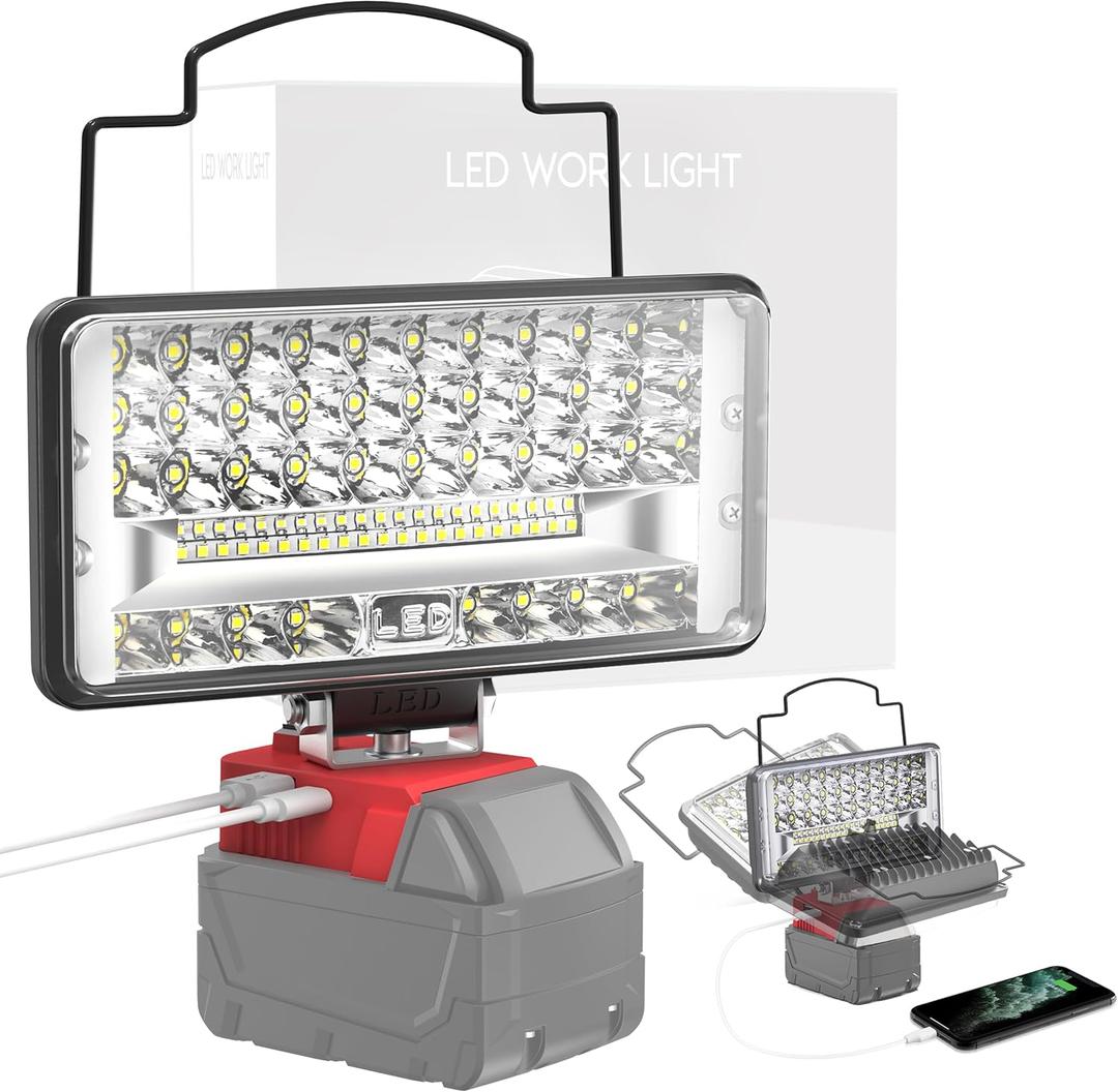 Cordless LED Work Light Compatible with Milwaukee 18V Battery - Flood Construction Light Emergency Portable for Work Shop | Car Repair | Outdoor - 145W 14500Lumen with USB & Type-C Charging