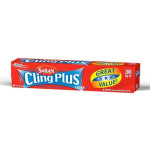 Saran Cling Plus Clear Plastic Wrap, Food Storage, Easy Dispense, 200 Sq Ft Roll