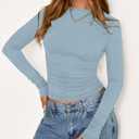 BTFBM Womens Tops 2025 Fall Clothes Long Sleeve T Shirts Boat Neck Ruched Slim Fit Casual Stretchy Going Out Outfits (L)