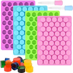 Sakolla Round Candy Molds Silicone, 220 Cavities Mini Cylinder Molds for Chocolate, Hard Candy, Gummy, Ganache, Ice Cubes, Set of 4 with 2 Droppers