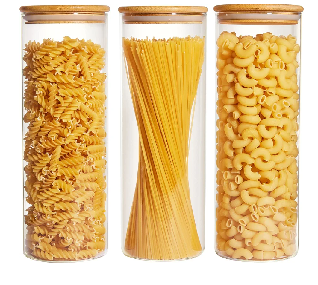 Vopmart 70oz Glass Food Storage Jars, 3 Pack Large Kitchen Containers with Airtight Bamboo Lids for Pasta, Nuts, Flour, Canisters Set for Cereal, Pantry Organization, BPA Free