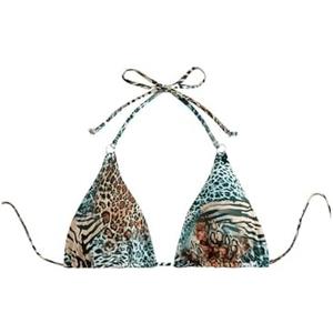 Milumia Women's Leopard Floral Triangle Bikini Top Only Halter Tie Backless Bathing Suit Tops, Large 