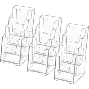 MaxGear Acrylic Brochure Holder, 4 Inch Wide 4 Tier Clear Literature Display Stand Premium Plastic Pamphlet Holder, Multi Pocket Wall Mount or Countertop Organizer for Office or Home, 3 Pack
