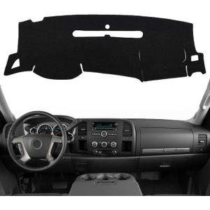 POSAID Dashboard Dash Cover Carpet for Chevy Silverado 2007-2013 and GMC Sierra 07-13 with Two Glove Boxes Car Dash Cover Mat Black