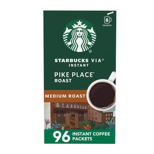 Starbucks VIA Instant Coffee Packets, Single Serve, Medium Roast Coffee, Pike Place Roast, 96 Packets (EXP 05/11/27)