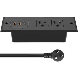 CCCEI Recessed Power Strip with 45 W USB C Port, Fast Charging USB A Port Desk Outlet, Furniture Hidden Charging Station for Side Table, End Table, with 10 FT 45 Degree Flat Plug Extension Cord.