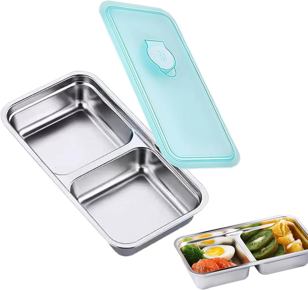 Stainless Steel Snack Containers, 2 Compartment Bento Box with Lids  Reusable, Leakproof, for Snacks Dips Travel and Outdoor Camping (1)