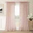 Pink Linen Floral 96 Inch Curtains 2 Panel Set for Living Room Semi Sheer Light Filtering Window Curtains Blush Flower Leaf Print Pattern on Cream White for Girls Bedroom Nursery Vintage Boho Drapes