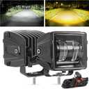 3Inch 100W Dual Color Cube LED Pod Lights with With DT Plug Wiring Harness Kit, White Off road & Amber Square Fog Lamp, Flood Hood Ditch Light Fit for Trucks Jeep SUV SXS Ford F150 Tacoma Raptor