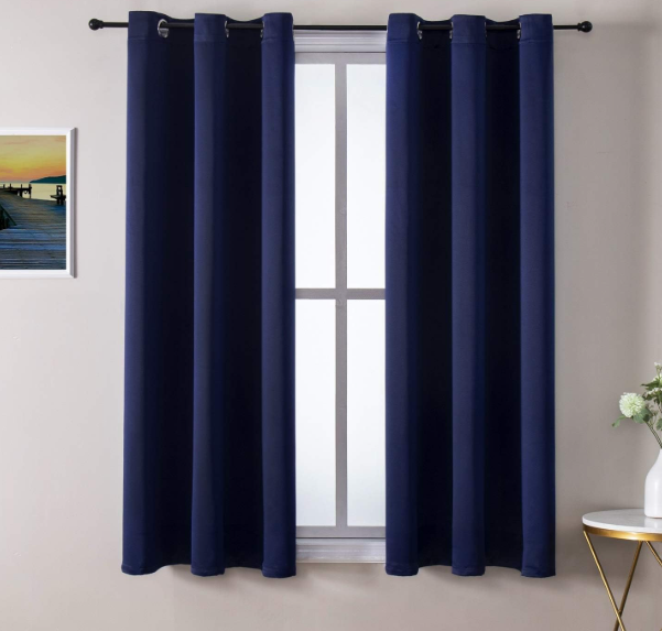 ChrisDowa Grommet Blackout Curtains for Bedroom and Living Room - 2 Panels Set Thermal Insulated Room Darkening Curtains (Navy Blue, 38W x 54L)