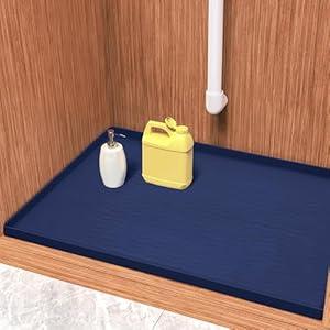 URMONA Waterproof Silicone Under Sink Mat 34'' x 22'' Shelf Liner for Kitchen and Bathroom, Cabinet and Counter Protector, Storage and Organizers, Litter Mat, Pet Cat Puppy Essentials(Navy)