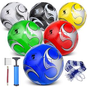 DHYLRICHER 6 Pack Size 4 Soccer Balls for Training & Matches – Official Size & Weight, Includes Carry Net, Needles, Air Pump – Ideal for Adult Players(Size 4)