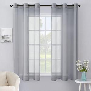 MIULEE Solid Color Sheer Curtains 63 Inches Long 2 Panels Set - Elegant Lightweight Grommet Light Filtering Window Voile Panels/Drapes/Treatment for Bedroom Living Room W42 x L63 Inch, Dark Grey