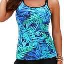 Yonique Two Piece Tankini Swimsuits for Women with Shorts Tummy Control Bathing Suits Athletic Swimwear, L