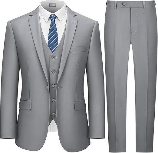 LUPURTY Suits for Men, 3 Piece Men's Suit Slim Fit, Solid Jacket Vest Pants with Tie, One Button Tuxedo Set, size XXXL