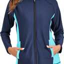 Halcurt Women's Full Zip Long Sleeve Rash Guard Swim Top with Pockets UPF50+ Quick Dry Swimsuit (M)